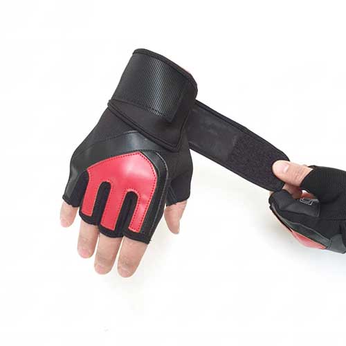 دستکش بدنسازی نیمه مشکی قرمز با بهترین کیفیت و قیمت | خرید اینترنتی از مرکز فروش دستکش بدنسازی | منیریه تهران